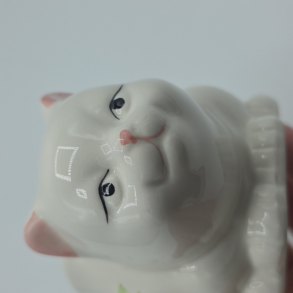 Vintage Floral Cat Ceramic Tea Mug 12oz White and Pink Holds Your Tea Bag - Picture 7 of 8